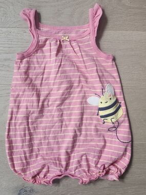 Carter's Pink White Summer Bee Romper 6M